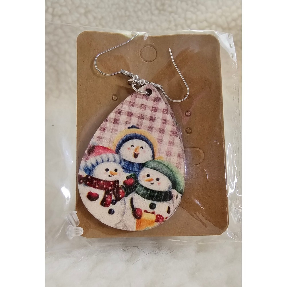 Christmas Plaid Family Snowmens Teardrop Dangle Earrings